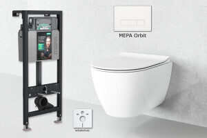 H&auml;nge WC randlos wei&szlig; matt MEPA Sp&uuml;lkasten Komplettset Orbit