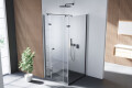 Duschkabine mit Linksbeschlag und ESG Glas für den Aufbau auf eine Duschwanne mit schwarzen Beschlägen in den Maßen 90x90 cm