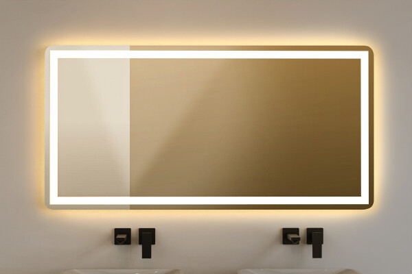 Badezimmerspiegel mit direkter rundherum Beleuchtung ecken abgerundet