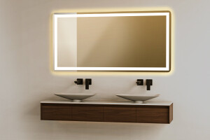 Badezimmerspiegel mit direkter rundherum Beleuchtung ecken abgerundet
