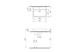 Badezimmer Set Kernbuche mit Becken Wei&szlig; Glanz 60cm, 2 Ausz&uuml;ge