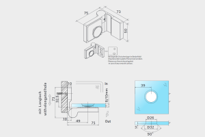 Gano Beschlag 90&deg; GLAS-WAND Schwarz Hebe-Senk-Funktion Links