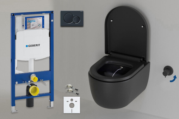 Dusch WC komplett Set - Kaltwasser Lifa 49cm Schwarz Matt WC - Geberit UP 320 Komplettset mit Sigma01