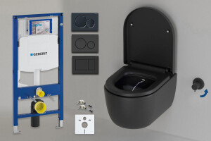 Dusch WC komplett Set - Kaltwasser Lifa 49cm Schwarz Matt WC - Geberit UP 320 Komplettset mit Sigma01